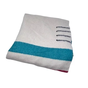 Vintage 30s Hudson's Bay Co 4 Point Striped Wool Blanket 89x73 Red Label Flaws - Picture 1 of 11