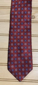 Corbata para hombre Canali 1934 rojo/azul estampado medallón seda Italia - Imagen 1 de 4