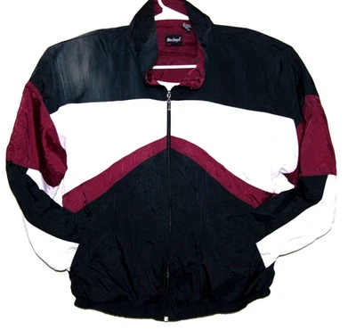 Ветровка винтажная большая нейлоновая на молнии MacGregor Colorblock темно-бордовая черная белая - Изображение 1 из 4