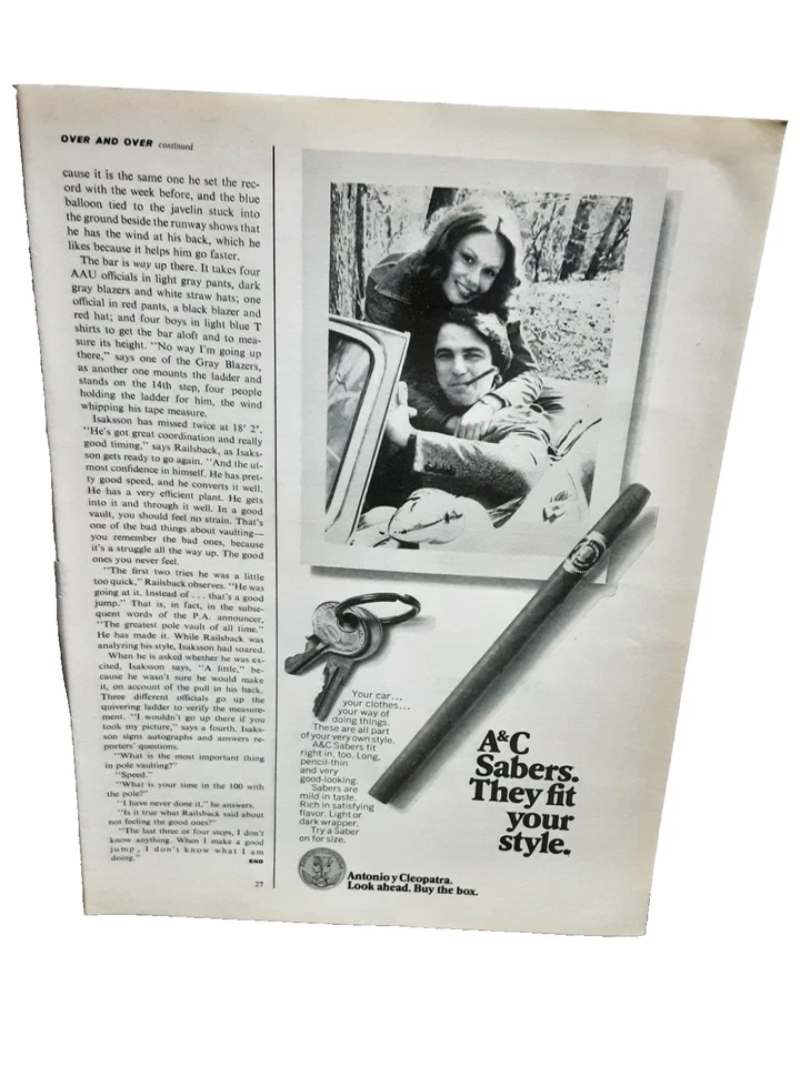 Винтажная реклама сигар 1972 A&C Sabers Antonio y Cleopatra Ephemera - Изображение 1 из 1