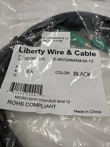 Liberty E-MVGAMAM-M-12 Micro Molded EDID Compliant 12' VGA Cable w/Stereo Audio - Picture 1 of 3