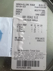 Sherwin Williams Regale Blue Emerald One Gallon Interior Satin Latex Paint - Picture 1 of 3