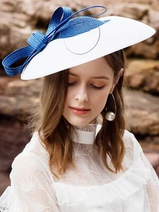 Cappello donna RoyalBlue in paglia a tesa larga per chiesa, cappelli Kentucky Derby Fascinators - Foto 1 di 3