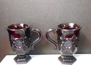 Two Avon 1876 Cape Cod Ruby Red Footed Irish Coffee Mug Red Glass Vintage - Picture 1 of 4