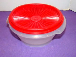 Tupperware Vintage #1323 Sheer w/Red Lid Small Storage Bowl. -EUC - Picture 1 of 3