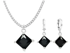Moonstone black jewelry set 18CT white gold plated drop dangle princess pendant - Picture 1 of 6