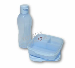 Juego de 2 botellas ecológicas de almuerzo Tupperware y caja de bento dividida azul - Imagen 1 de 2
