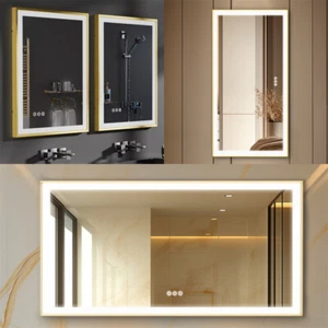600-1600mm Jumbo Gold Frame LED Bathroom Mirror Dimmable Anti-fog Vanity Mirror - Picture 1 of 25