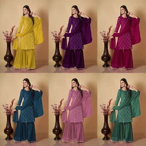 TRAJE PALAZZO PALAZZO BODA YA HECHO SHARARA SALWAR KAMEEZ INDIO PAKISTANÍ BOLLYWOOD - Imagen 1 de 7