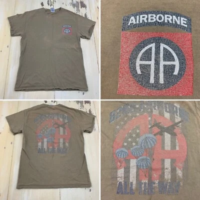 Ejército de los Estados Unidos 82º AIRBORNE: Camiseta De Colección Desteñida por el Sol Envejecida Marrón Claro, Para Hombres MEDIANA Foto 1 de 4