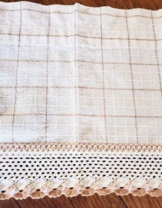Vintage 3 Pc Swag Cafe Curtains Crochet Edge Cotton Cream Country Cottage Core - Picture 1 of 8