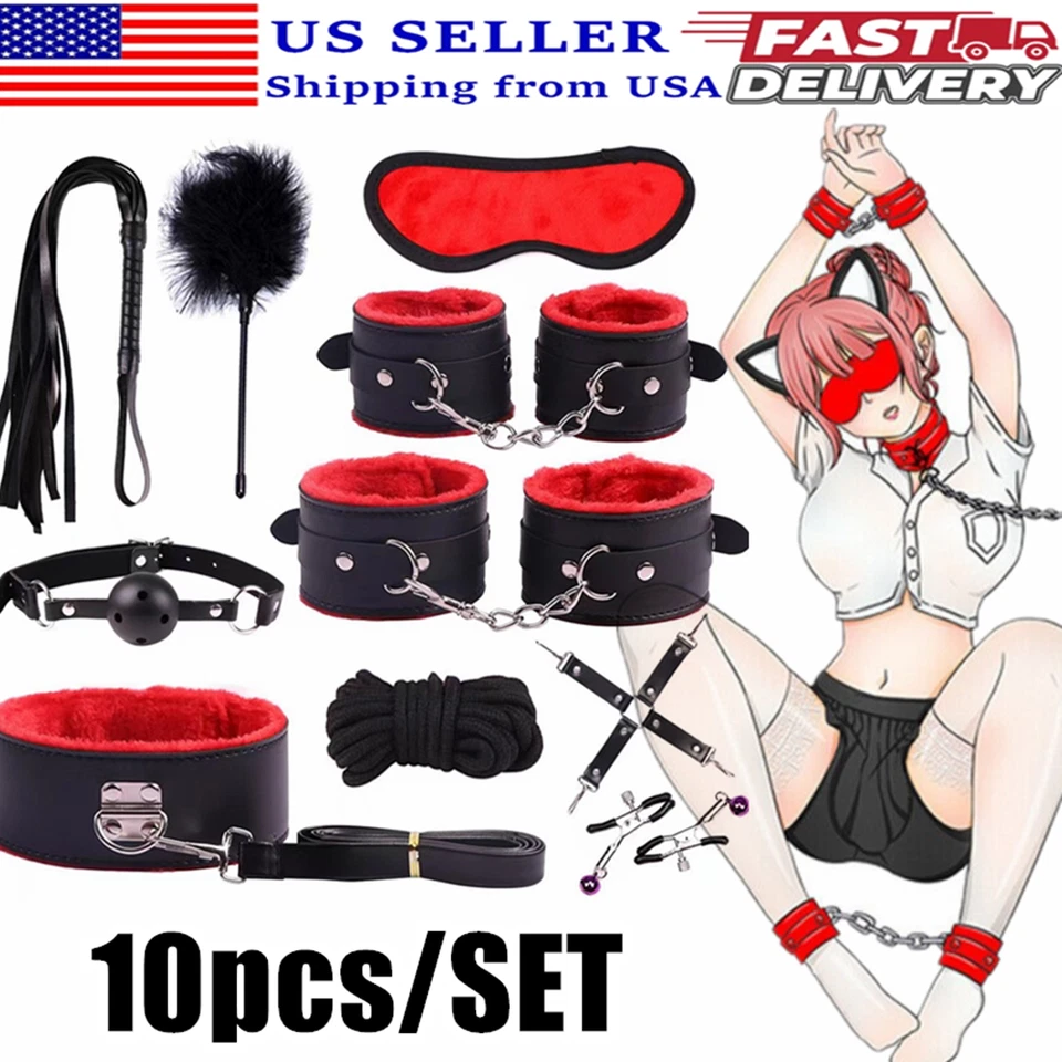 Juego de 10 piezas SM Cuero Bondage BDSM Bondage Kit Juguete sexual Bondage sexual para pareja Foto 1 de 4