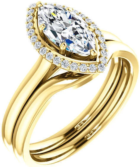 Anillo de compromiso de oro amarillo de 14 k con halo de diamantes talla marquesa y redonda de 1,16 quilates en total Foto 1 de 1