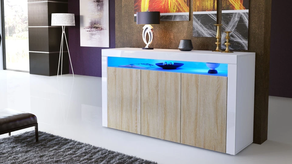 White High Gloss Modern Sideboard Cupboard Unit Contemporary "Valencia" - Imagem 1 de 1