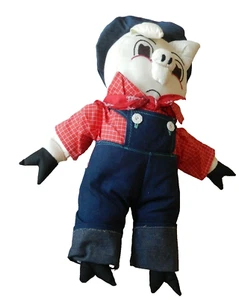 FARMER PIG Plush STUFFED ANIMAL Large Toy Handmade Country Premetive NEW - Picture 1 of 6