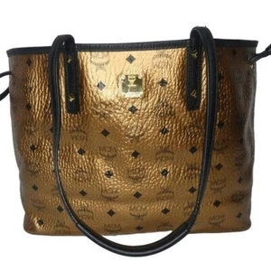 AUTHENTIC MCM Bronze and black Leather Tote Handbag - Picture 1 of 7