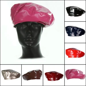 Vintage Women Patent Leather Beanie Beret Military Cap French Flat Hat Faddish - Picture 1 of 19