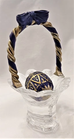 Vintage Miniature WATERFORD Crystal Easter BASKET Purple Handle and Tiny EGG Cover