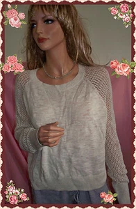 Maglione donna leggero L beige grano VINTAGE maglione manica lunga all'uncinetto - Foto 1 di 9