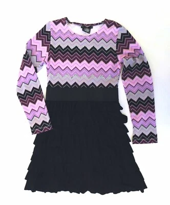 NWT Girl's M 8 FLOWERS BY ZOE Pink Black Zigzag Ruffle Party Holiday Dress $113 - Image 1 of 4