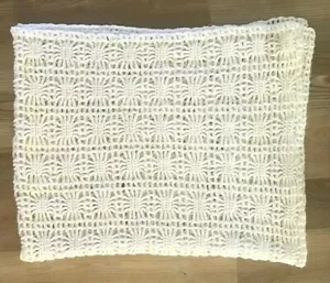 White Neutral Loose Crochet Afghan Sofa Throw Blanket 44" x 54" - Picture 1 of 5