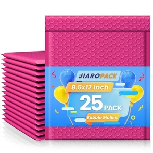 Jiaro Pack Poly Bubble Mailer Padded Envelope Mailers Bags 8.5x12" 25Pc Hot Pink - Picture 1 of 7