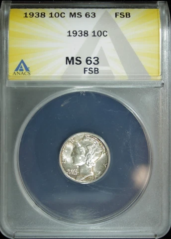 1938 MERCURY DIME ANACS MS-63 FSB (2330218) Cover