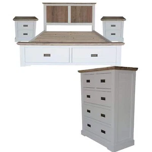 Fiona 4pc King Bed Suite Bedside Tallboy Bedroom Furniture Package White Grey - Picture 1 of 8
