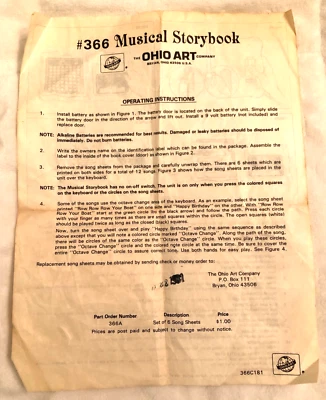 Ohio Art Company 1981 libro de cuentos musical Magic Touch teclado solo instrucciones Foto 1 de 2