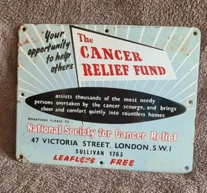 Vintage 1950's National Society for Cancer Relief Fund Enamel Sign - Picture 1 of 4