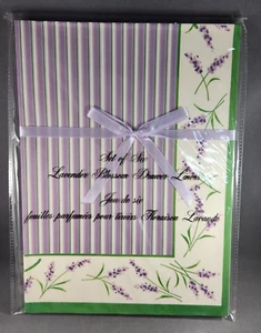 AVON Set 6 Fodere Cassetti Fiori di Lavanda Viola con Bordo Verde NOS 2008 - Foto 1 di 3