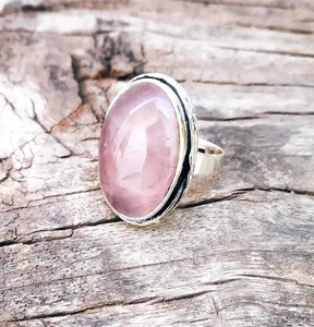 Anello fatto a mano in argento sterling 925 pietra preziosa quarzo rosa... - Foto 1 di 5