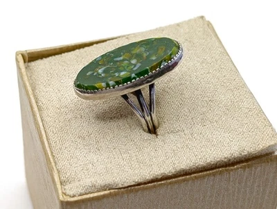 Vtg Handmade Navajo Artisan Sterling Silver Green Jasper Ring- Sz 4.75 - M - Image 1 of 4