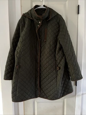 Abrigo Chaqueta Ralph Lauren Acolchado Con Capucha Debajo de la Cintura Talla 2X/TTG Verde Marrón Foto 1 de 4