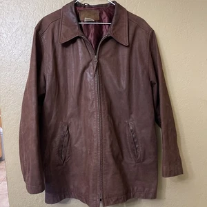 Vintage LL Bean Leather Jacket Brown XL Woman Zip Up Pockets Distressed - Picture 1 of 9