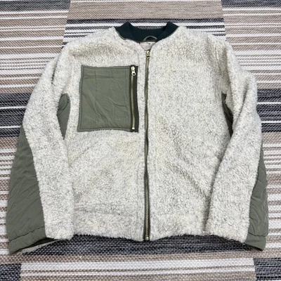 Chaqueta Free People Mujer Pequeña Sherpa Vellón Verde Oliva Bombardero Acogedora Cremallera Boho Foto 1 de 4