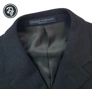 Mens 46 L Polo Ralph Lauren ITALY Charcoal Herringbone Soft Knit Tweed Blazer - Picture 1 of 15