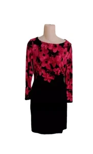 LAUREN Ralph Lauren Size 4P Womens Red Black Stretch Knit Ruched Waist Versatile - Picture 1 of 6