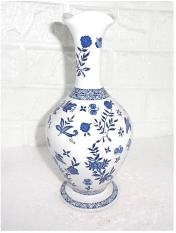 Coalport England 限量版花瓶-蓝色和白色花卉瓷器,9.5 英寸 — 第 1/4 张图片