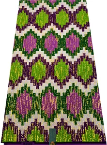 Afrikanische Metallic Gold Kente Prints - Lila Apfelgrün Gold Limette - Verkauf von 6 Yard - Bild 1 von 3