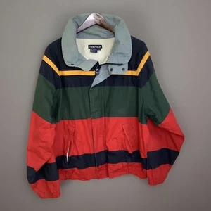 Nautica 90s VTG L 100% Cotton Jacket Red Blue Green Yellow - Picture 1 of 15