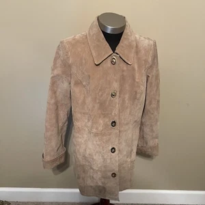 Vintage Dennis Basso Damen Wildleder Leder Drehverschluss Jacke S hellbraun - Bild 1 von 9