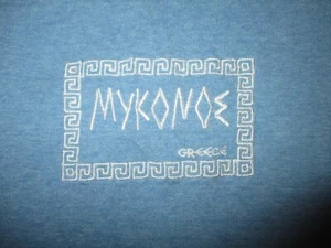 MYKONOS GREECE T SHIRT Embroidered Greek Vacation Souvenir Tee Flaw Blue XL - Imagen 1 de 4