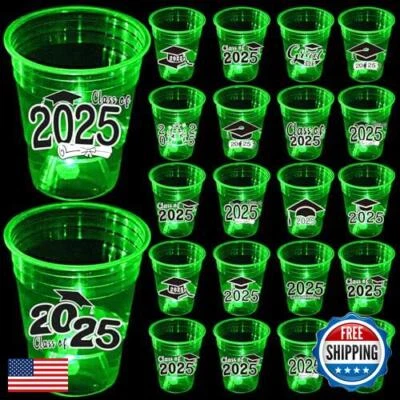 2025 Graduation Party Cups 40 Pack - Glow in The Dark 16oz Plastic Green Cups - Image 1 of 4