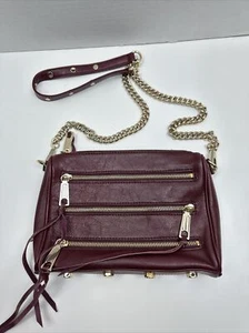 Mini borsa a tracolla Rebecca Minkoff 5 cerniere borsa in pelle catena bordeaux con sacchetto antipolvere - Foto 1 di 11