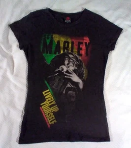Bob Marley Black T-Shirt Lively Up Yourself Woman's Size M, Zion Roots wear - Picture 1 of 7