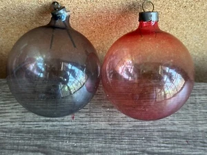 Vintage glänzender Brite Glas unversilbert Weihnachtsschmuck massiv blau & rot Kugeln - Bild 1 von 12