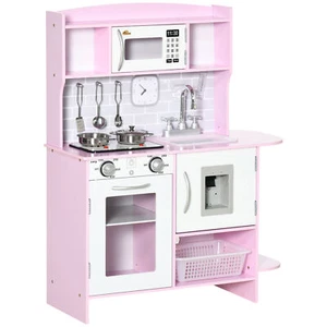 Wooden Play Kitchen Kids Kitchen Playset W/ Water Dispenser Microwave Pink - Picture 1 of 11