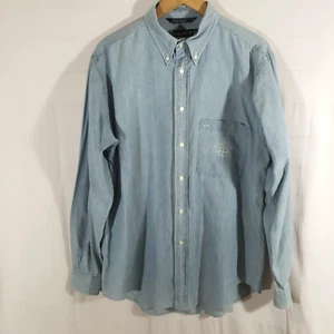 Camicia blu vintage Nautica Compass Uomo M Denim abbottonata leggera tasca 100% cotone - Foto 1 di 9