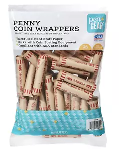 Pen+Gear Penny Paper Coin Wrappers, Preformed, Red, 36 Count - Picture 1 of 2